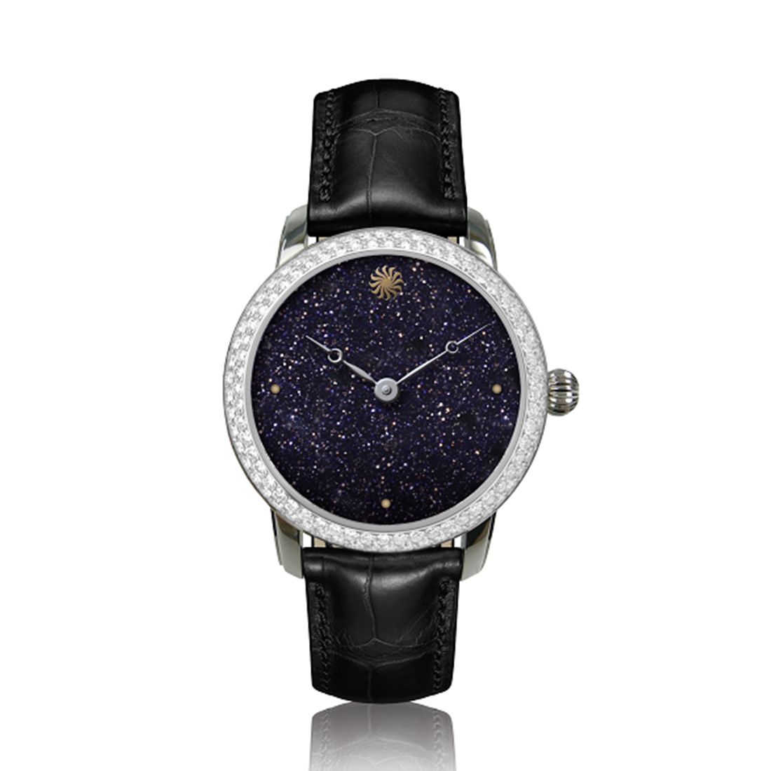 Dit Christiaan van der Klaauw Orion Lady Stardust  is een zeer elegant dameshorloge met een edelstalen kast en een zwarte alligatorband. De wijzerplaat is vervaardigd uit de edelsteensoort: Aventurien kwarts, dit zorgt voor een prachtige subtiele schittering waardoor het lijkt alsof u naar een sterrenhemel kijkt. 